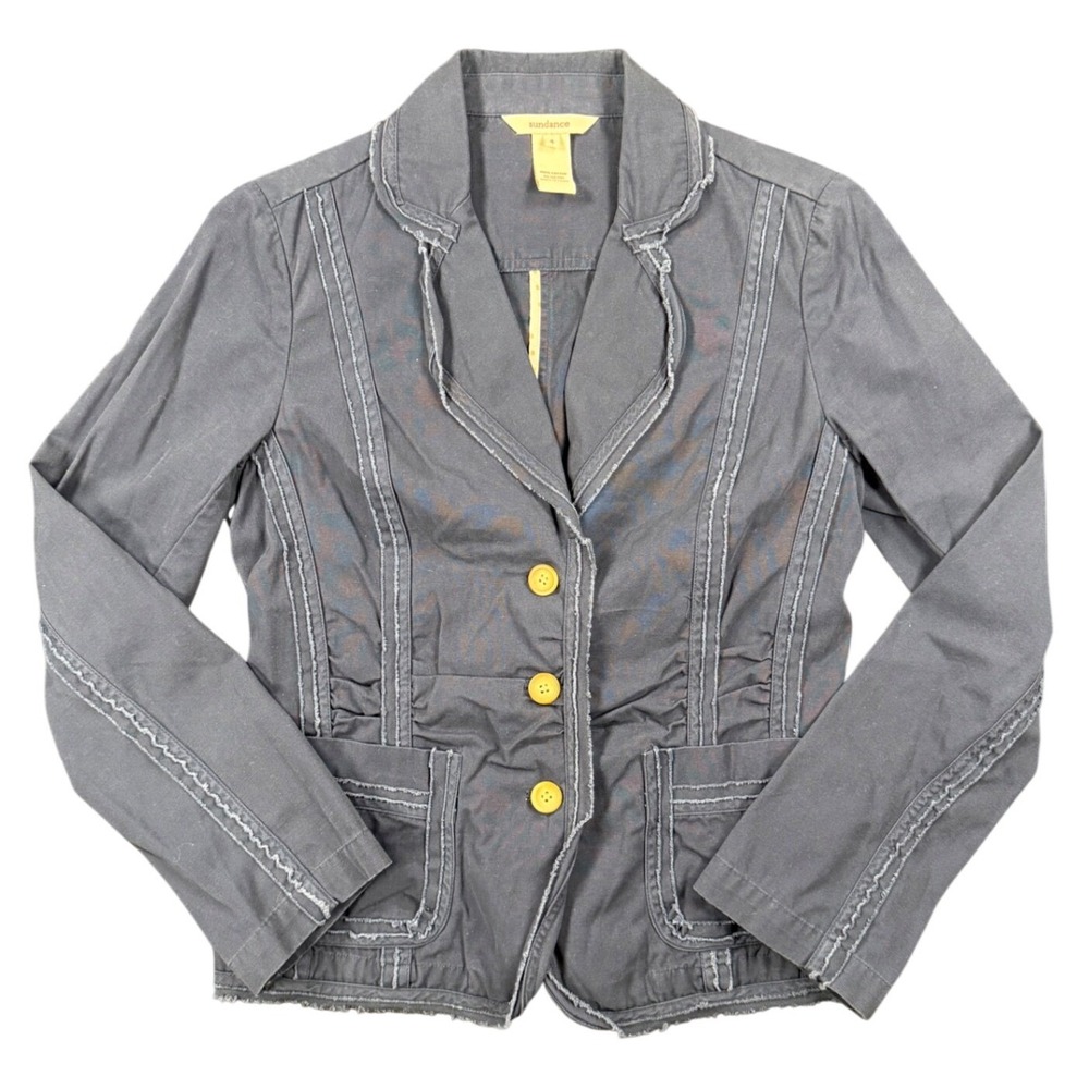 Sundance Womens Gray Blue Cotton Raw Edge Seam Utility Blazer Jacket Size 4